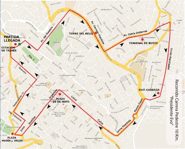 sucre running route map